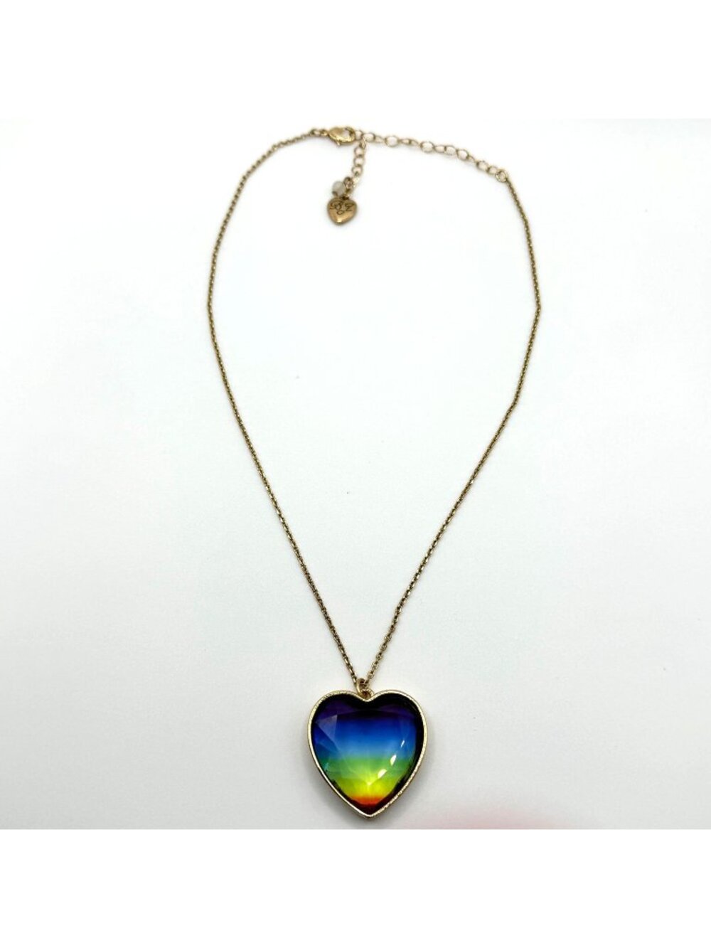Betsey Johnson Rainbow Heart Pendant Necklace Gold-Tone